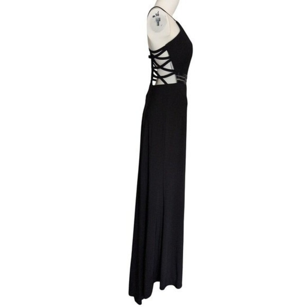 Morgan Co Open Corset Back Prom Dress 6 Halter Evening Gown Bead Elegant Glam - Picture 5 of 9